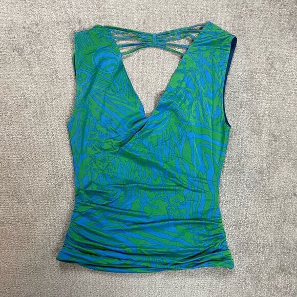 Hale Bob Women’s Small Green Blue Floral Swimwear Top Bathing Suit NWOT - Picture 4 of 5